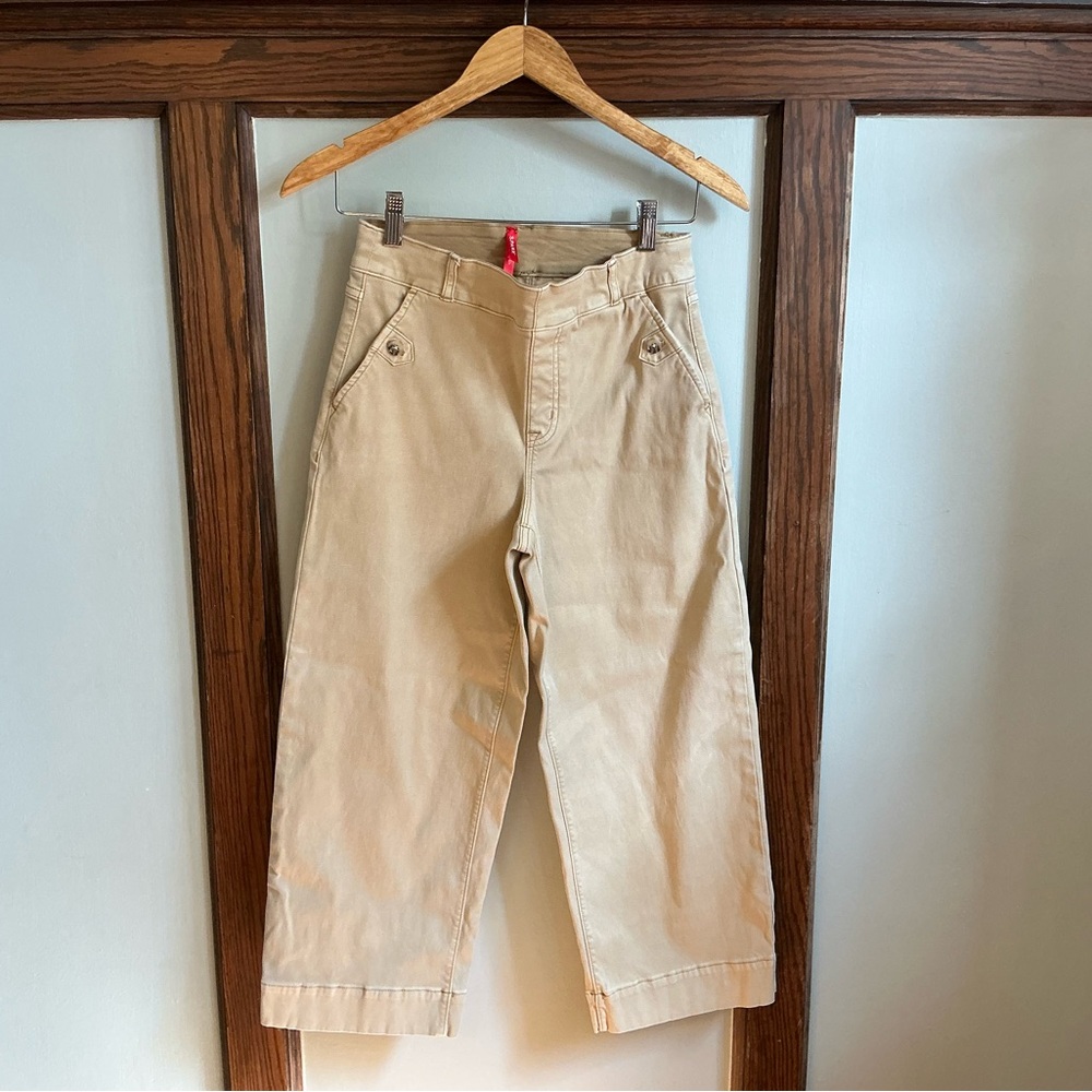 SPANX Cropped Wide-Leg Pants in Light Khaki
